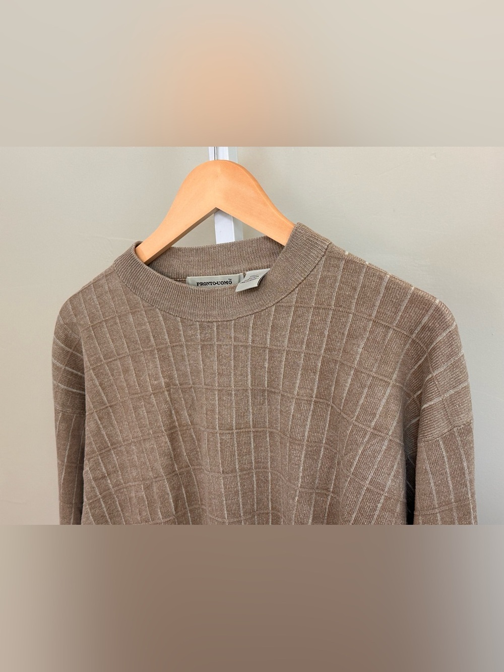 Pronto Uomo 100% Silk Windowpane Sweater Men’s XL Taupe Quiet Luxury - Picture 7 of 7